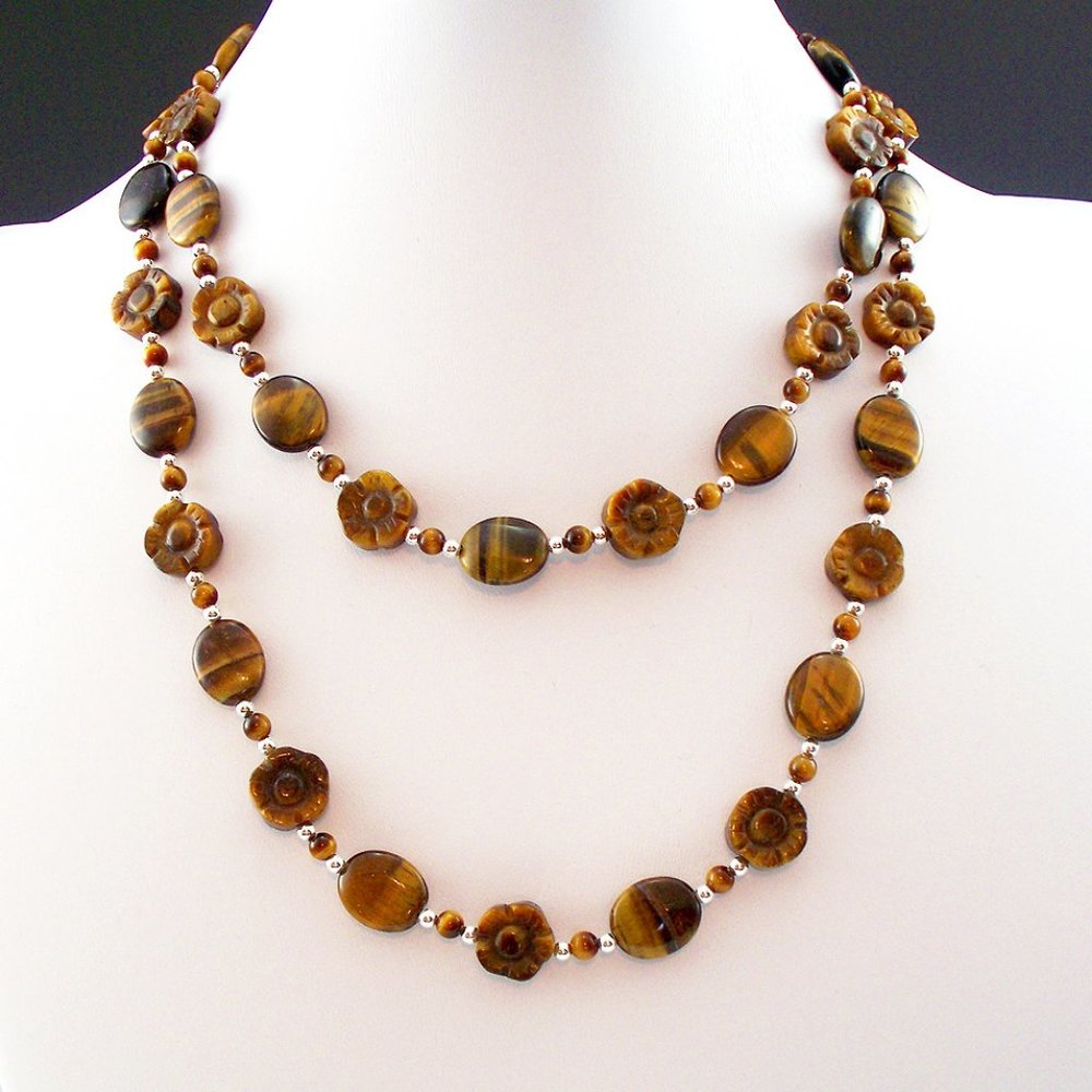 Tiger Eye and Sterling Silver Necklace
